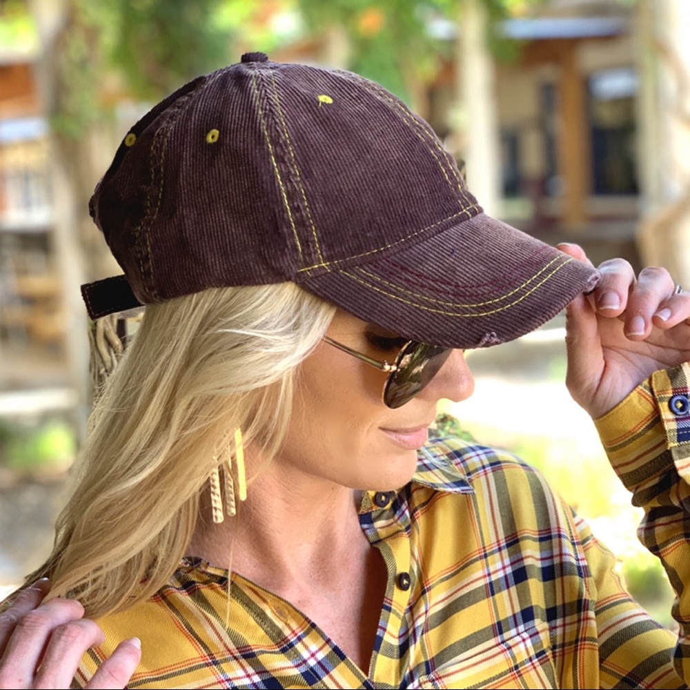 ✨LAST ONE✨Corduroy distressed baseball cap/brown - Picture 2 of 4
